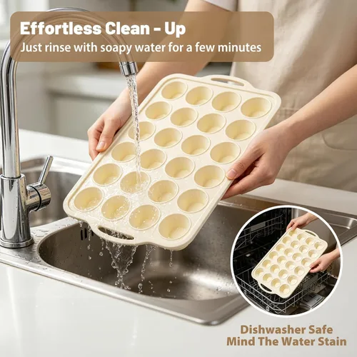 Vista 6 de Beige Mini Silicone Muffin Molds: 2 Pack 24 Small Cupcake Mold for Baking