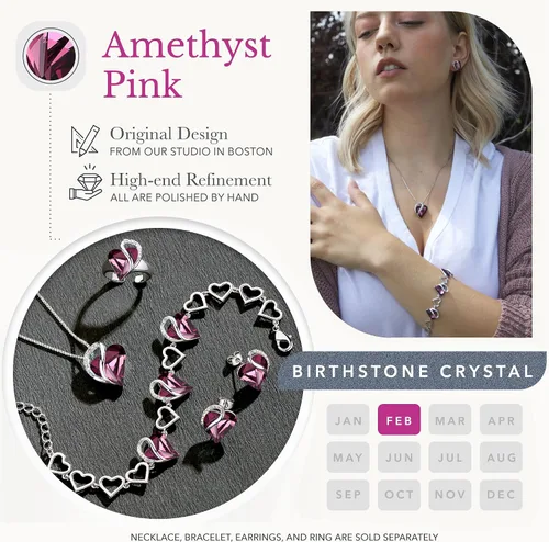 Vista 4 de Leafael - Pulsera de amor infinito con eslabones, corazón de cristal y piedra natal, regalos para mujer, tono plateado, 7 pulgadas con extensor de 2