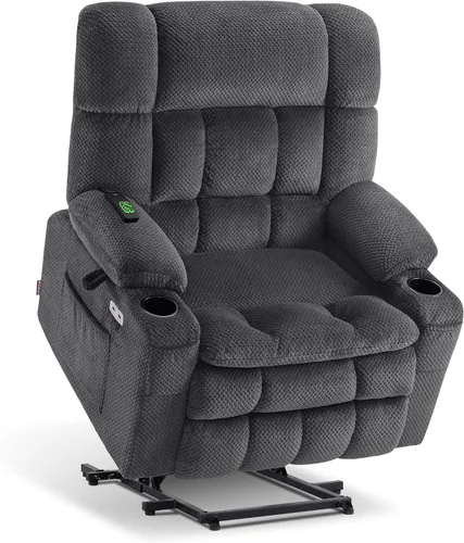 Vista 12 de MCombo Silla reclinable eléctrica de motor dual con masaje y calor para personas mayores, posición infinita, puertos USB, portavasos, tela 7890 Beige