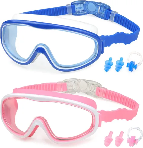 Vista 13 de KAILIMENG Gafas de natación para niños, paquete de 2 gafas de natación para edades de 3 a 15 años, antivaho y anti-rayos UV Cear de visión amplia