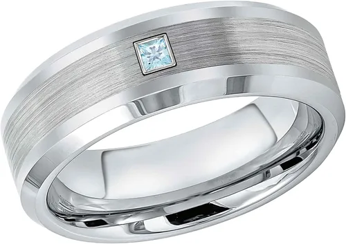 Vista 2 de Alianza de boda de cobalto para hombre con 0.05 quilates - 0.10 quilates de topacio azul de corte princesa - Centro cepillado brillante borde