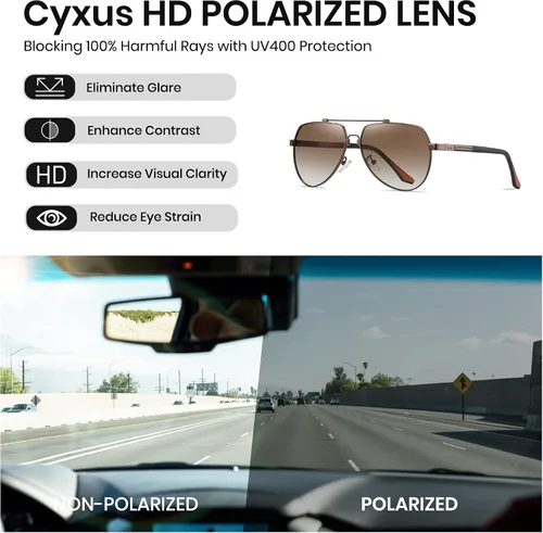 Vista 7 de Cyxus Aviator Polarized Sunglasses Men Women,Metal Frame Spring Temples Vintage Retro Style Beach Driving 1048