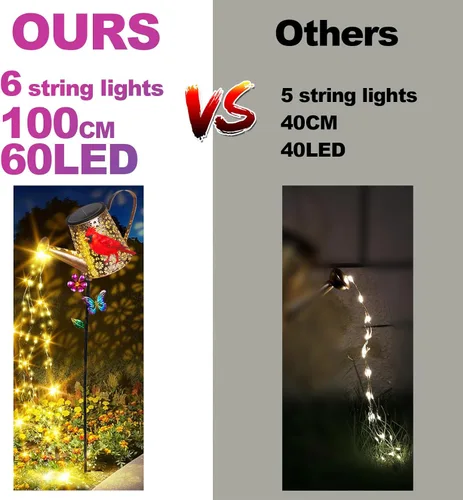 Vista 3 de Luces solares para exteriores decorativas, luces de riego solar de metal de 39.4' con cardenal rojo, estaca impermeable para jardín, césped, patio