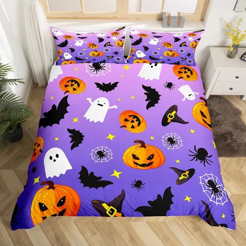 Vista 24 de Juego de funda de edredón de esqueleto, tamaño individual, estampado de flores de esqueleto humano, juego de ropa de cama con temática de Halloween