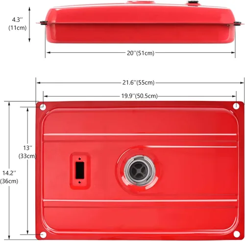 Vista 2 de Tanque de combustible de 5 galones para generador con filtro, medidor, tapa universal compatible con EC2500 (5 galones, rojo)