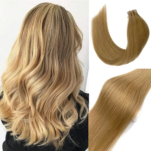 Vista 20 de Ubetta Extensiones de cabello humano real con cinta, 20 piezas de doble cara con trama de piel, extensiones de cabello Remy invisible, con cinta