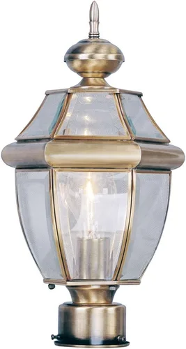 Vista 4 de Livex Lighting 2153-03 Poste para exteriores con pantallas de vidrio biselado transparente, color blanco Persianas de vidrio biselado transparente