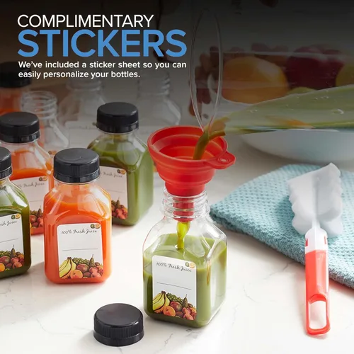 Vista 5 de Botellas de jugo de 8 onzas con tapas, recipientes reutilizables de plástico transparente para bebidas (paquete de 12) - Mini botellas de agua