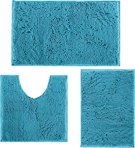 Vista 11 de Juego de 3 alfombras de baño antideslizantes de 3 piezas, alfombra de baño ultra suave, alfombra de baño absorbente y peluda, juego perfecto