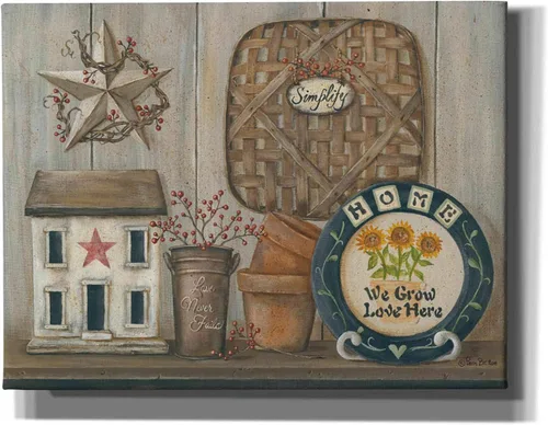 Vista 4 de Epic Graffiti 'Home Country Shelf' de Pam Britton, arte de pared en lienzo, 16 x 12 pulgadas