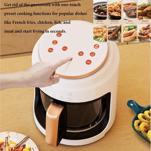 Vista 4 de Freidora de aire eléctrica de 4 litros para comidas saludables rápidas y sin aceite, fácil visión, cesta de vidrio de borosilicato de fácil /blanco
