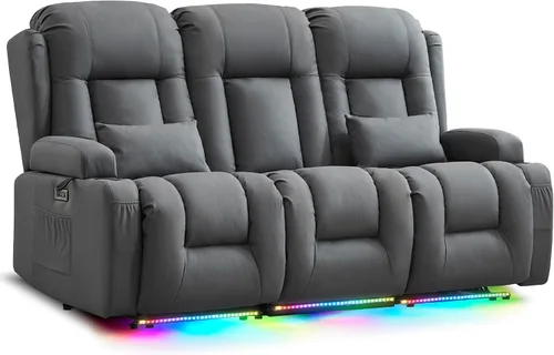 Vista 32 de URRED Sofá reclinable Power Loveseat con masaje y calor, gris ceniza