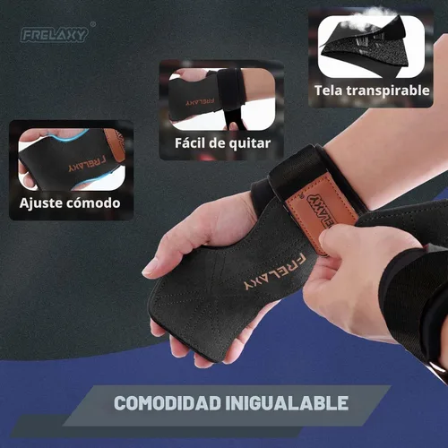 Vista 5 de Frelaxy Correas de muñeca de levantamiento de pesas para mujeres y hombres, agarres de levantamiento de pesas con bucle de muñeca, cuero de doble
