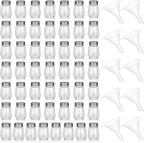 Vista 19 de Potchen 12 Piezas Mini Saleros y Pimenteros en Forma de Cubo a Granel 0.5 oz Pequeños Agitadores de Especias de Vidrio Cubo con Mini Embudos de Negro