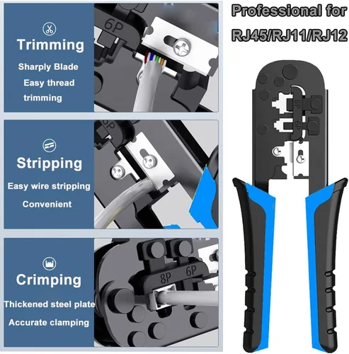 Vista 2 de LEATBUY CAT5 Crimper Tool Kit for RJ45/CAT6 Professional Network Crimping Set Wire Connector Stripper Cutter, Computer Maintenance Lan Punch Down