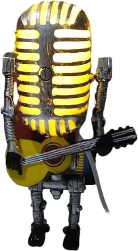 Vista 11 de Lámpara de mesa industrial con estatua de robot de micrófono, lámpara de mesa retro de vapor, lámpara de decoración nocturna, lámpara de escritorio