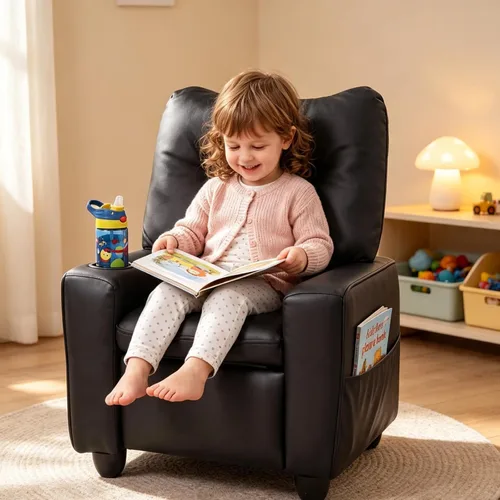 Vista 5 de Costzon Silla reclinable para niños con soporte para tazas, 2 bolsillos de Negro