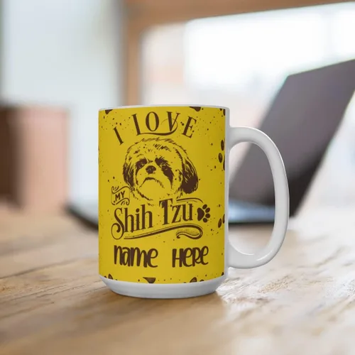 Vista 4 de I Love My Shih Tzu - Personaliza tu nombre en nuestras tazas de café de cerámica de 11 o 15 onzas, regalo personalizado perfecto para mamás, papás