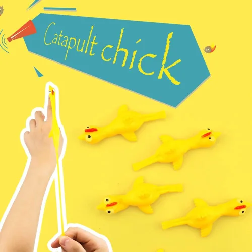Vista 6 de TCOTBE Paquete de 10 pollos con tirachinas, pollo volador, divertido juego de Navidad, juego elástico para niños y niñas, recuerdo de fiesta