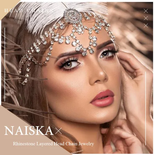 Vista 7 de NAISKA Cadena de cabeza dorada bohemia en capas turquesa con borlas, joyería para el cabello, festival, fiesta de graduación para mujeres y niñas