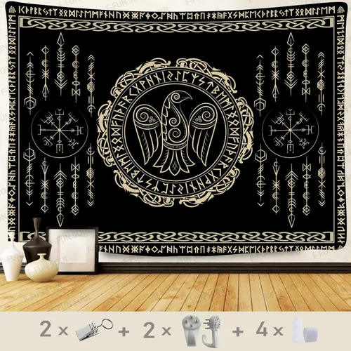 Vista 10 de F-FUN SOUL Tapiz de los vikingos nórdicos, franela suave, 40 x 30 pulgadas, nudo triskele vikingo, runa celta, tapiz de mitología estética