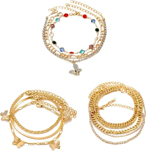 Vista 7 de KOSMOS-LI Juego de 60 joyas chapadas en oro con collares de disfraces, pulseras, aretes, anillos de nudillos para mujer