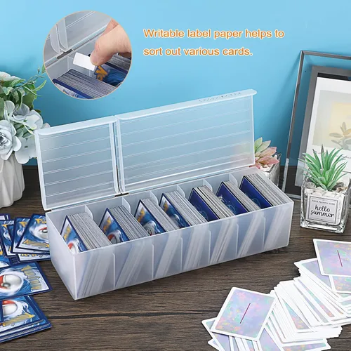 Vista 2 de OwnMy - Caja de almacenamiento de plástico para tarjetas comerciales Plastic Card Organizer Box with Dividers, Plastic Baseball Card Storage Box