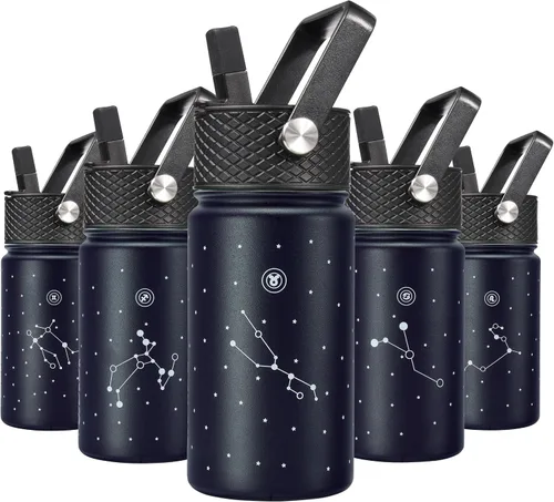 Vista 25 de BJPKPK Botella de agua con tapa con pajilla, botella de agua aislada de 15 onzas, botellas de agua de metal de acero inoxidable, termo reutilizable