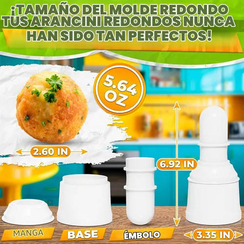 Vista 3 de Arancini Maker - Juego de 2 moldes para fabricar, 5.64 oz/5.65 onzas, plástico (blanco)