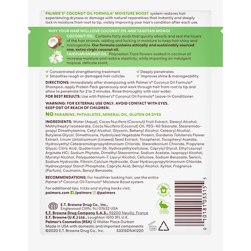 Vista 3 de Palmer's Fórmula de aceite de coco Moisture Boost Protein Pack, tratamiento capilar para cabello seco, dañado, sobreprocesado y teñido, 2.1 onzas