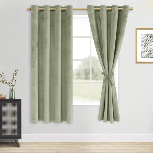Vista 64 de DWCN - Juego de 2 paneles de cortina de terciopelo con ojales negros, tratamiento de ventanas con aislamiento térmico, apilables, decoración moderna