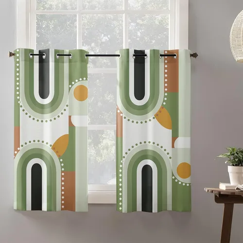 Vista 9 de Libaoge Curtains Panels for Kitchen Mid-Century Modern Art Geometric Abstract Green Window Curtains Light Filtering Grommet Top Drapes for Bedroom