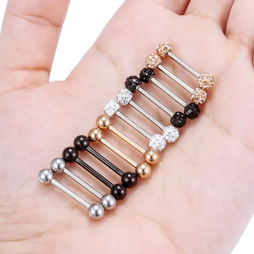 Vista 3 de Lcolyoli Anillo de lengua de acero quirúrgico de 16G y 14G, 12-16 unidades, 16G y 14G, para pezón, barra de piercing para el cuerpo, joyería