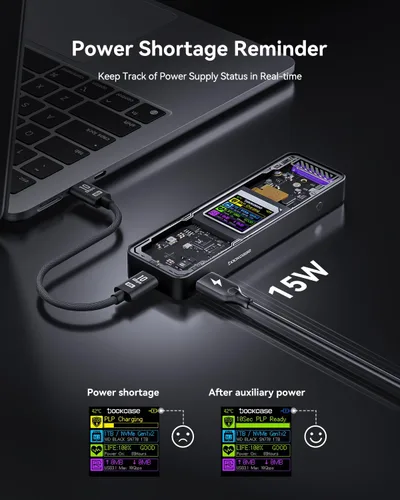 Vista 5 de DOCKCASE Edición Explorer Carcasa M.2 NVMe SSD, Soporta 10s PLP Previene Pérdida de Datos de Escritura, USB 3.2 Gen 2 Tipo-C (10 Gbps), se adapta a