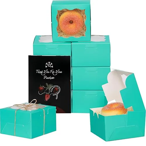 Vista 8 de qiqee Cajas de panadería negras con ventana de 4 x 4 x 2.5 pulgadas, 100 paquetes de mini cajas de galletas para macarrones, cajas de pastelería