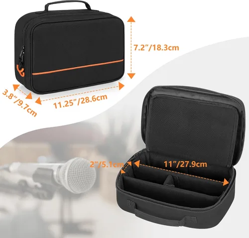 Vista 6 de PGmoon Funda de transporte de micrófono inalámbrico con 3 ranuras, bolsa de almacenamiento para micrófono de 3 micrófonos de hasta 11 pulgadas