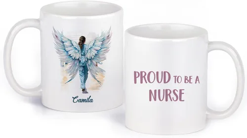 Vista 14 de Enfermera con equipos médicos Tazas de café, Taza de cerámica de enfermería con nombre personalizado, Taza de café asistente médica, Regalo