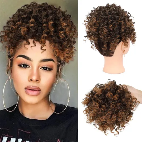 Vista 10 de Extensión de cola de caballo rizada con cordón para mujeres negras, extensión de cola de caballo con cordón, extensiones de cabello rizado