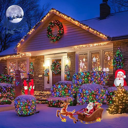 Vista 7 de JMEXSUSS 360 Luces LED de Red de Navidad para Exteriores Luces de Malla, Luz de Arbusto Conectable para Decoraciones de Árbol de Navidad Jardín