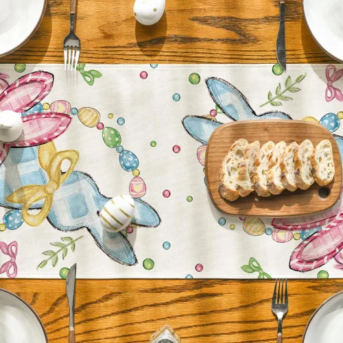 Vista 7 de Artoid Mode Camino de mesa de Pascua con lazo floral, conejo, conejo, huevos, Pascua, decoración de mesa de comedor de primavera para decoración