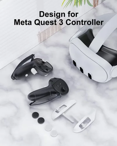 Vista 6 de DUXICEPIN Upgraded Controller Grips Cover for MetaOculus Quest 3 Accessories, Silicone Grip Protector with Battery Opening Cover & Knuckle Straps