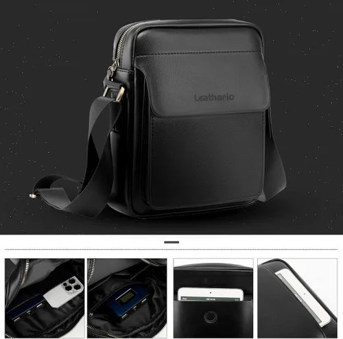 Vista 3 de Leathario Bolso cruzado de cuero para hombre bolso de hombro pequeño para hombre bolso de mensajero para el trabajo diario viajes de negocios