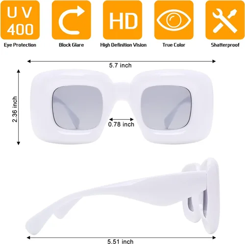 Vista 4 de Akirawang Lentes de sol inflados cuadrados de moda para mujeres y hombres, de gran tamaño, marco grueso, gafas de moda, sombras, estilo de diseñador