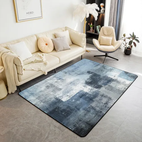 Vista 9 de Erosebridal Alfombra de área de acuarela para sala de estar, alfombra de pasillo de pintura al óleo azul, marrón, morado, 3 x 5, alfombra de arte