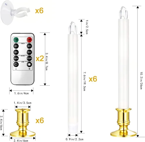 Vista 6 de YAUNGEL Velas de Navidad para ventana, paquete de 6 velas cónicas sin llama a pilas para ventanas con temporizador remoto, luces eléctricas