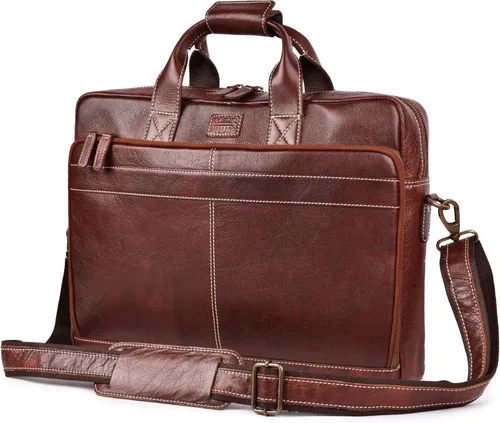 Vista 10 de LEATHER VILLAGE 16" Bolsa de Mensajero para Laptop de Cuero para Hombres - Bolso de Hombro de Cuero para Viaje y Oficina - Negro