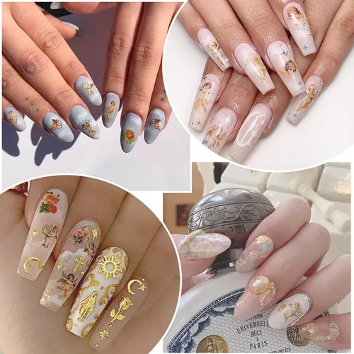 Vista 2 de Calcomanías de arte de uñas de Dios Jesús, Cristo, Virgen, María, Amor, Cupido, Ángel, Satanás, diseños de calcomanías autoadhesivas para uñas