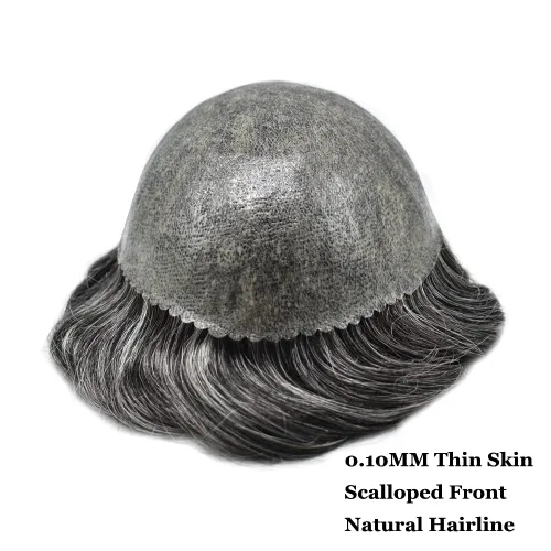 Vista 132 de Toupee para hombre 100% cabello humano real tupé para hombres 0.004 in piel de poliuretano para hombre, sistema de reemplazo de piezas de pelo