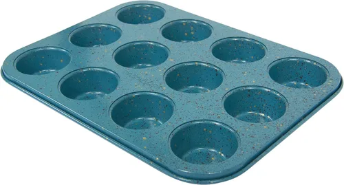 Vista 3 de casaWare Mini molde para magdalenas de 12 tazas con revestimiento de cerámica antiadherente (granito azul)