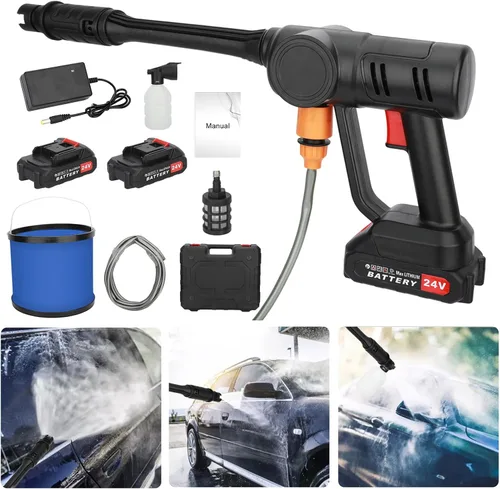 Vista 2 de Lavadora a presión inalámbrica, limpiador eléctrico 725PSI con boquilla, chorro de alta presión de metal de lavado con tubo de agua de cubo